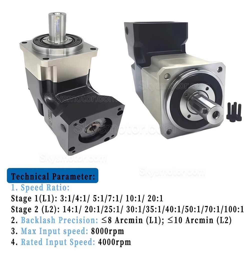 PLMG060シリーズ Nema 23 直角遊星ギアボックス ギア比 3:1 - 100:1 Nema 23 ステッピングモーター / 60mm サーボモーター用